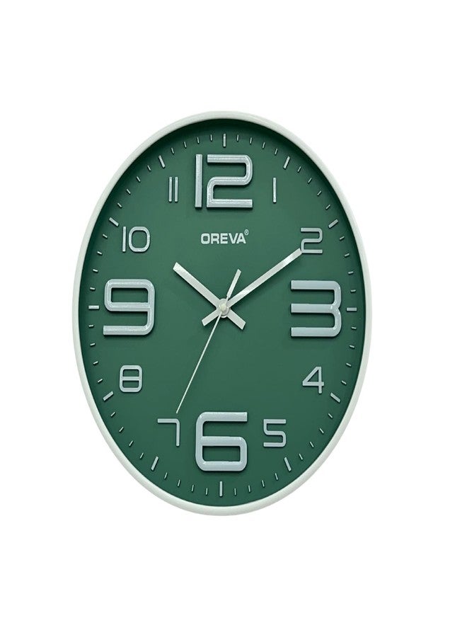 OREVA 12 Inch Round Fancy Embossed Number Dial Contemporary Stylish Quartz Clocks Modern Analog Silent Wall Clock for Living Room Bedroom Latest Home Décor Office AQ-9497SS (Green) - Image 4